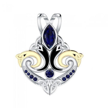 Look beyond your life’s endless journey ~ Sterling Silver Celtic Triquetra Pendant Jewelry with 14k Gold accent and Gemstone MPD1273 - Jewelry